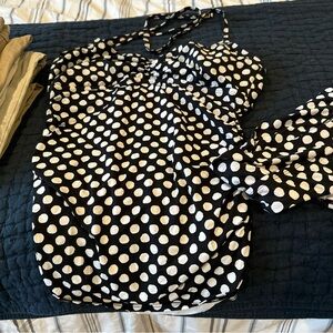 Black and White Polka Dot Halter swim top L bottom XL